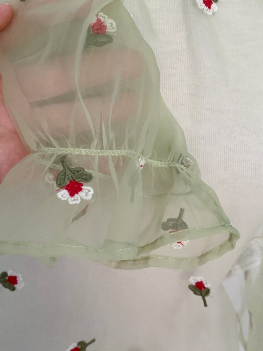 ZARA Floral Embroidered Green Organza Blouse | Size Large - Picture 9 of 13